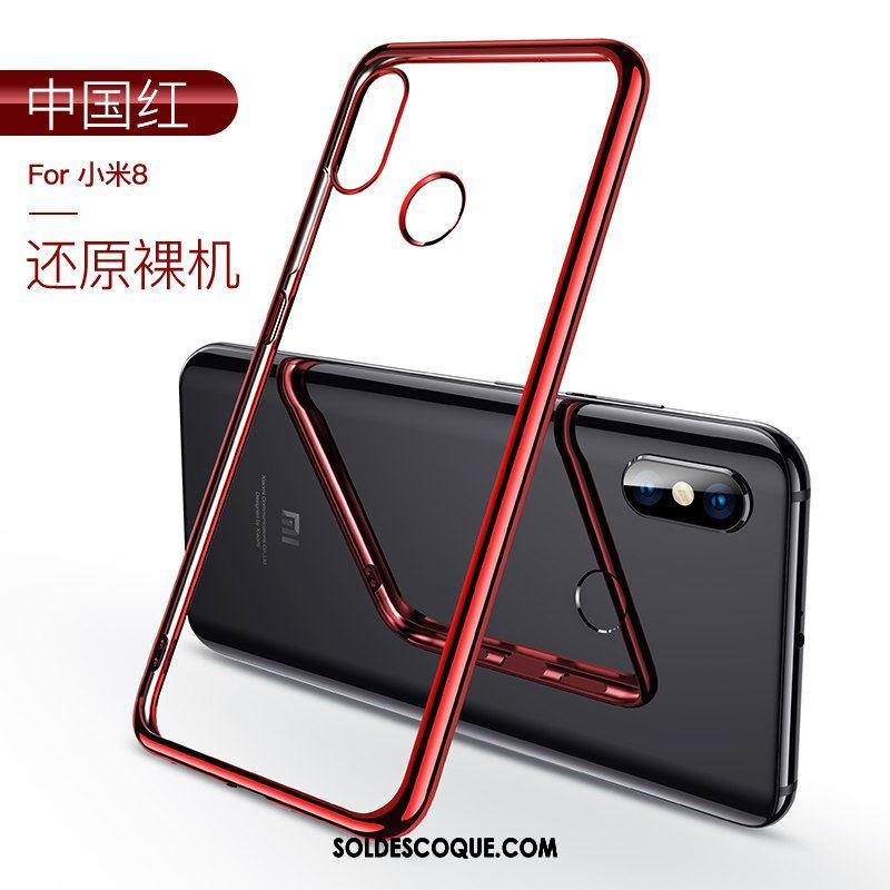 Coque Xiaomi Mi 8 Transparent Étui Très Mince Rouge Protection Soldes