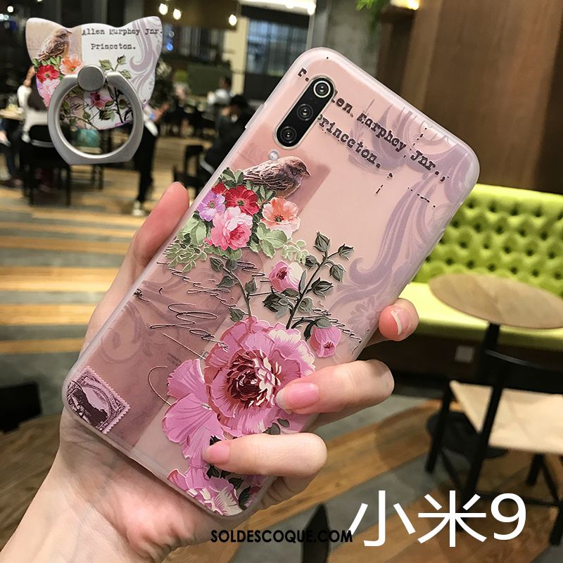 Coque Xiaomi Mi 9 Fluide Doux Vintage Délavé En Daim Petit Rose Pas Cher