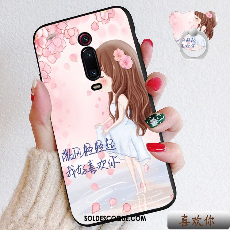 Coque Xiaomi Mi 9t Pro Rouge Dessin Animé Cœur Délavé En Daim Téléphone Portable Pas Cher
