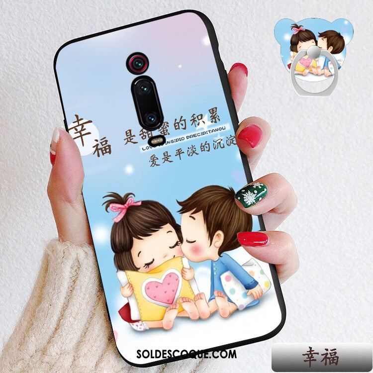 Coque Xiaomi Mi 9t Pro Rouge Dessin Animé Cœur Délavé En Daim Téléphone Portable Pas Cher