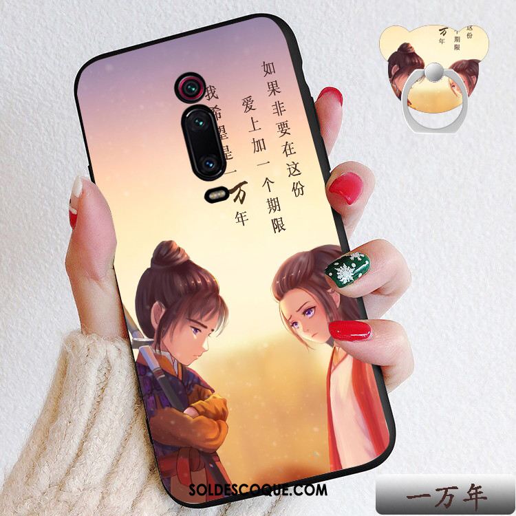 Coque Xiaomi Mi 9t Pro Rouge Dessin Animé Cœur Délavé En Daim Téléphone Portable Pas Cher