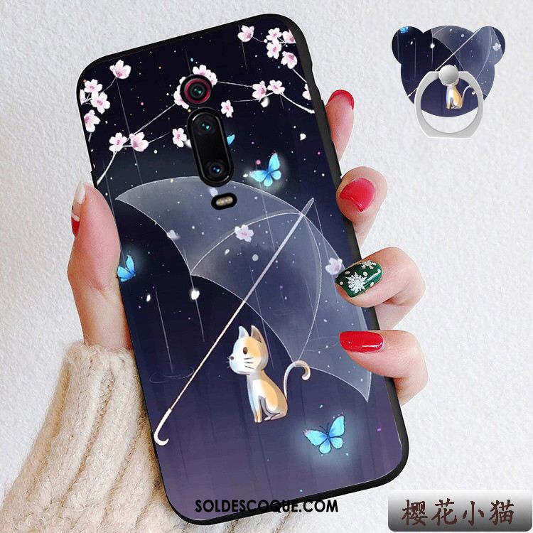 Coque Xiaomi Mi 9t Pro Rouge Dessin Animé Cœur Délavé En Daim Téléphone Portable Pas Cher