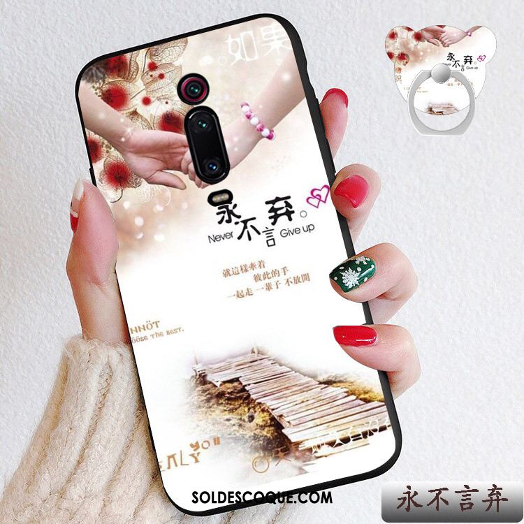 Coque Xiaomi Mi 9t Pro Rouge Dessin Animé Cœur Délavé En Daim Téléphone Portable Pas Cher