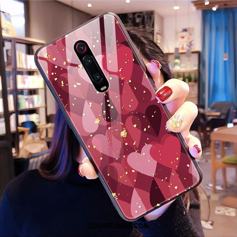 Coque Xiaomi Mi 9t Rose Rouge Petit Vent Verre Pas Cher