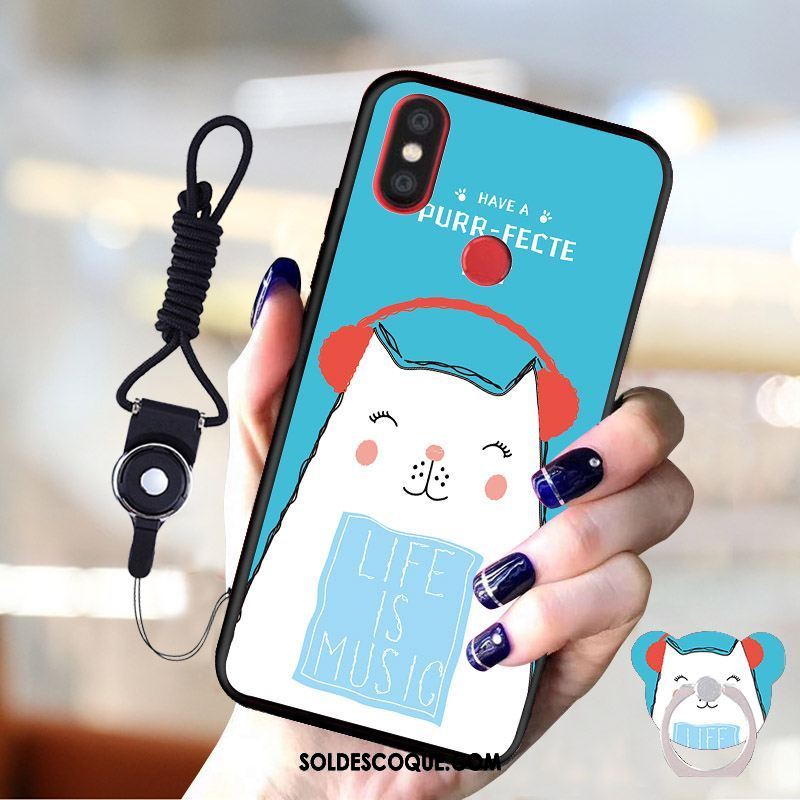 Coque Xiaomi Mi A2 Petit Incassable Délavé En Daim Protection Bleu Pas Cher