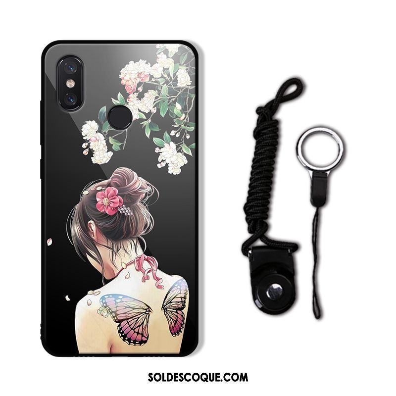 Coque Xiaomi Mi A2 Verre Étui Téléphone Portable Noir Créatif Soldes