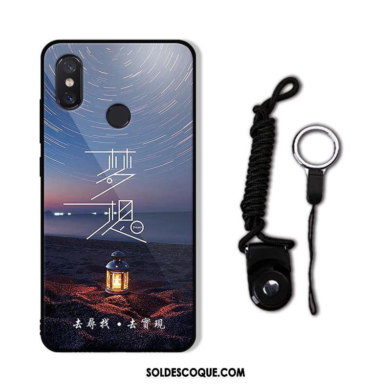 Coque Xiaomi Mi A2 Verre Étui Téléphone Portable Noir Créatif Soldes