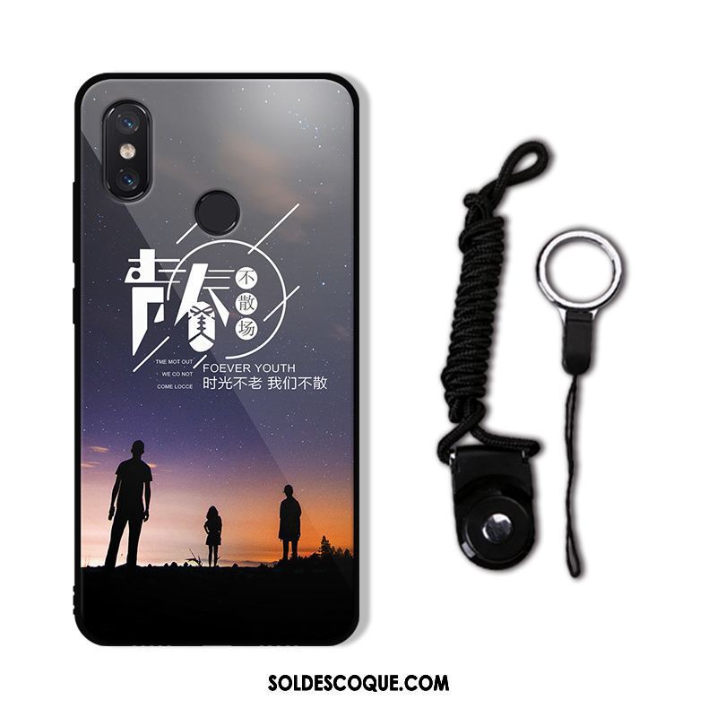 Coque Xiaomi Mi A2 Verre Étui Téléphone Portable Noir Créatif Soldes