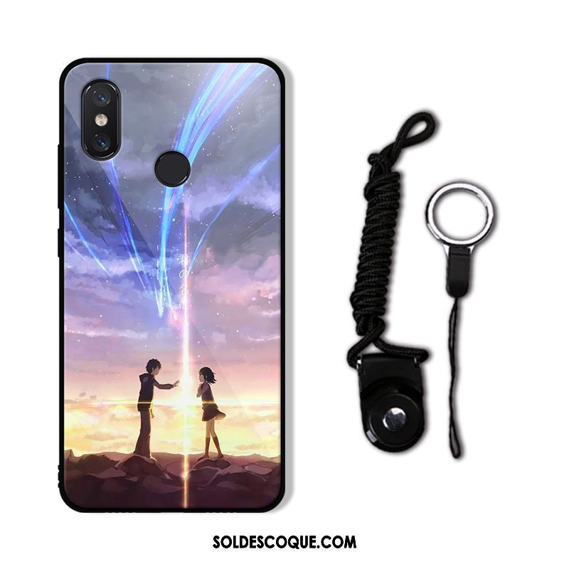 Coque Xiaomi Mi A2 Verre Étui Téléphone Portable Noir Créatif Soldes