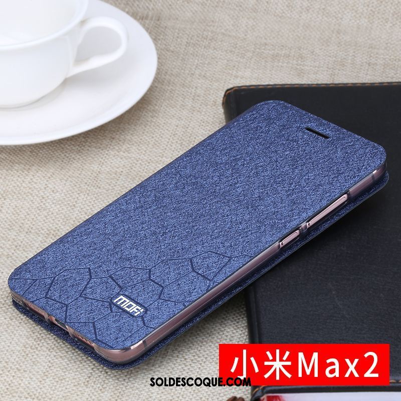 Coque Xiaomi Mi Max 2 Bleu Marin Étui En Cuir Couvercle Arrière Délavé En Daim Protection Pas Cher