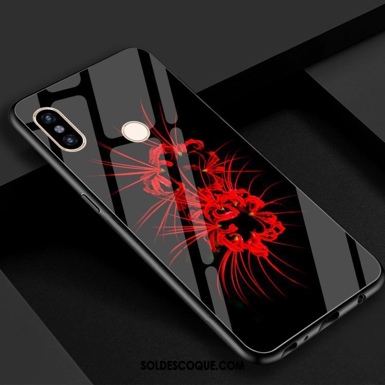 Coque Xiaomi Mi Max 3 Noir Rouge Miroir Étui Fleur France