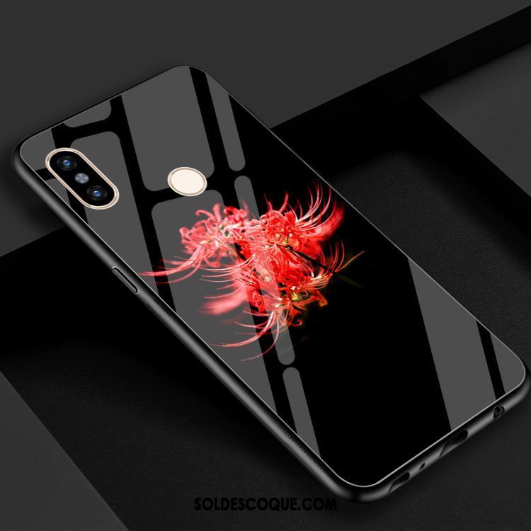 Coque Xiaomi Mi Max 3 Noir Rouge Miroir Étui Fleur France