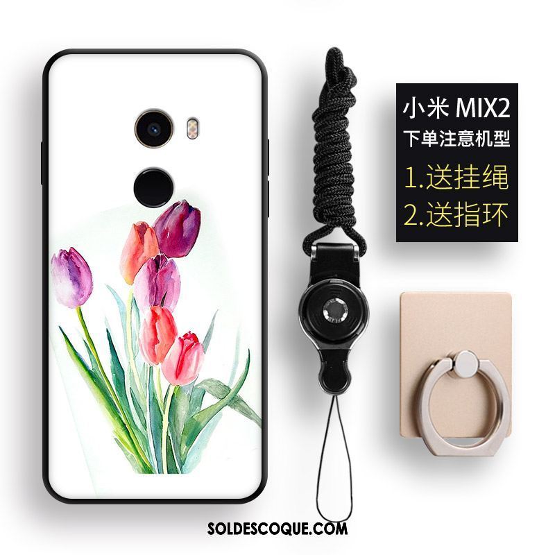 Coque Xiaomi Mi Mix 2 Loup Blanc Fleur Téléphone Portable Ornements Suspendus En Ligne
