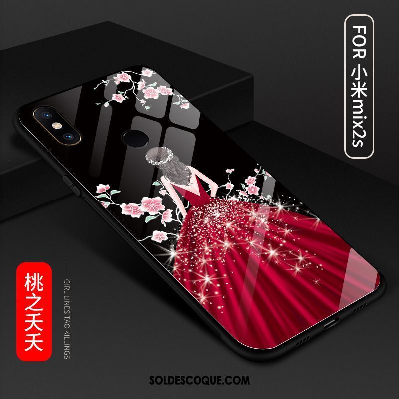 Coque Xiaomi Mi Mix 2s Miroir Verre Tempérer Tendance Noir Soldes