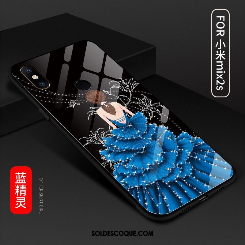 Coque Xiaomi Mi Mix 2s Miroir Verre Tempérer Tendance Noir Soldes