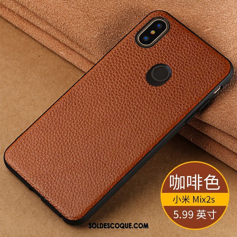 Coque Xiaomi Mi Mix 2s Nouveau Cuir Véritable Tendance Étui Noir Soldes