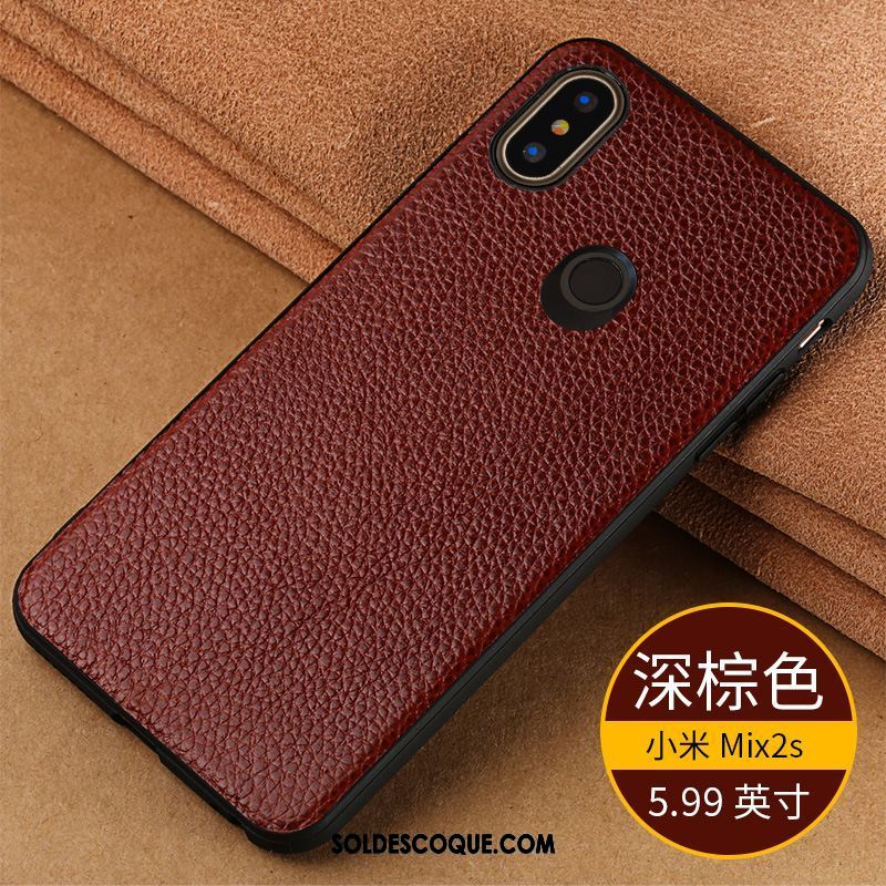 Coque Xiaomi Mi Mix 2s Nouveau Cuir Véritable Tendance Étui Noir Soldes