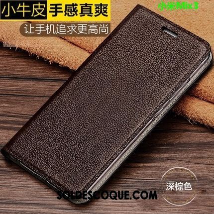 Coque Xiaomi Mi Mix 3 Étui Litchi Petit Noir Protection Pas Cher