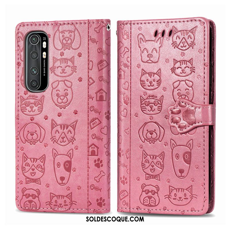 Coque Xiaomi Mi Note 10 Lite Chiens Similicuir Violet Dessin Animé Téléphone Portable En Vente