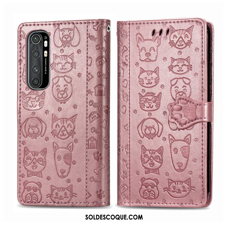 Coque Xiaomi Mi Note 10 Lite Chiens Similicuir Violet Dessin Animé Téléphone Portable En Vente