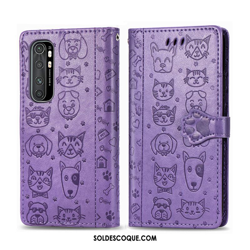 Coque Xiaomi Mi Note 10 Lite Chiens Similicuir Violet Dessin Animé Téléphone Portable En Vente