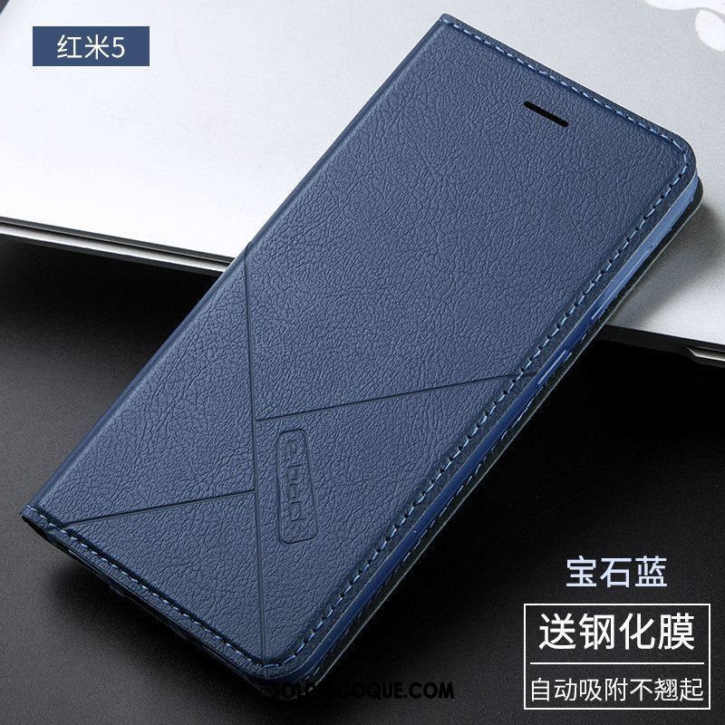 Coque Xiaomi Redmi 5 Incassable Étui En Cuir Noir Protection Rouge En Vente