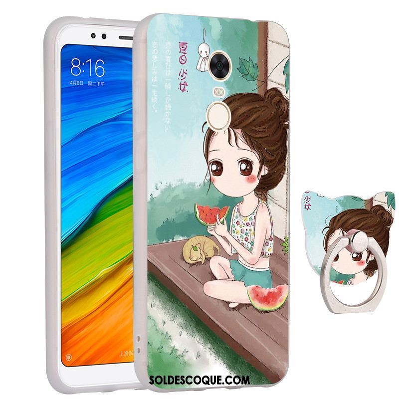 Coque Xiaomi Redmi 5 Plus Fluide Doux Gaufrage Vert Étui Incassable Pas Cher