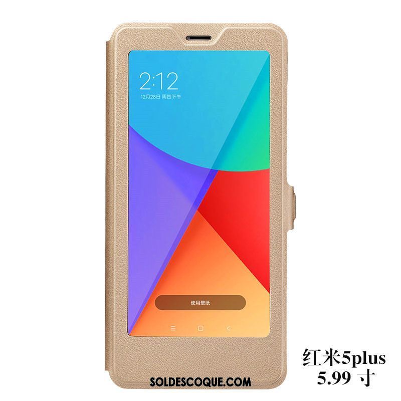 Coque Xiaomi Redmi 5 Plus Protection Fluide Doux Étui En Cuir Rouge Or Pas Cher