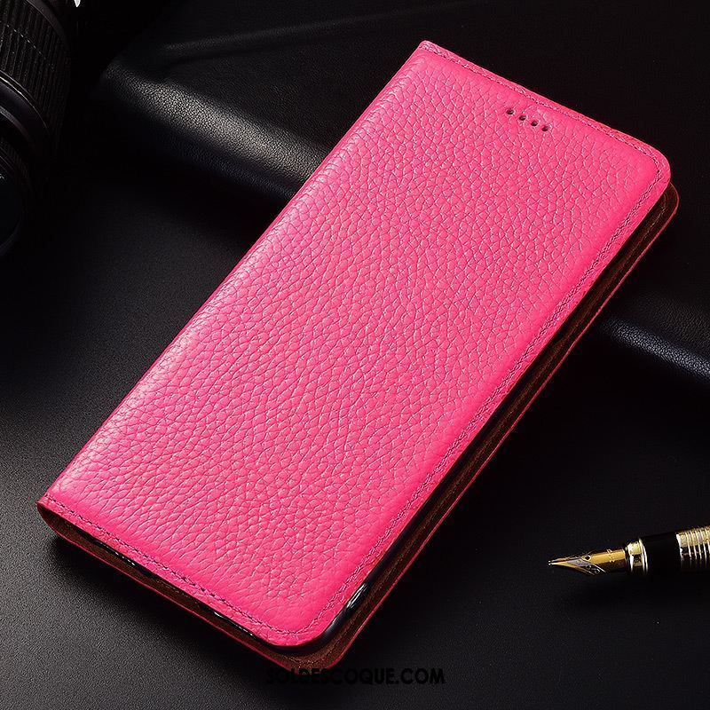 Coque Xiaomi Redmi 6 Silicone Incassable Litchi Cuir Véritable Rouge Pas Cher