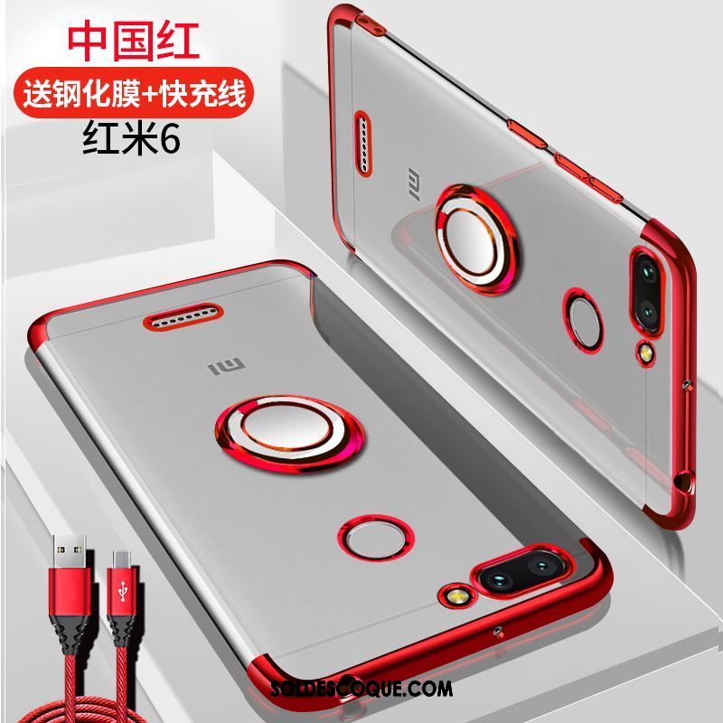 Coque Xiaomi Redmi 6 Support Protection Rouge Transparent Petit Soldes