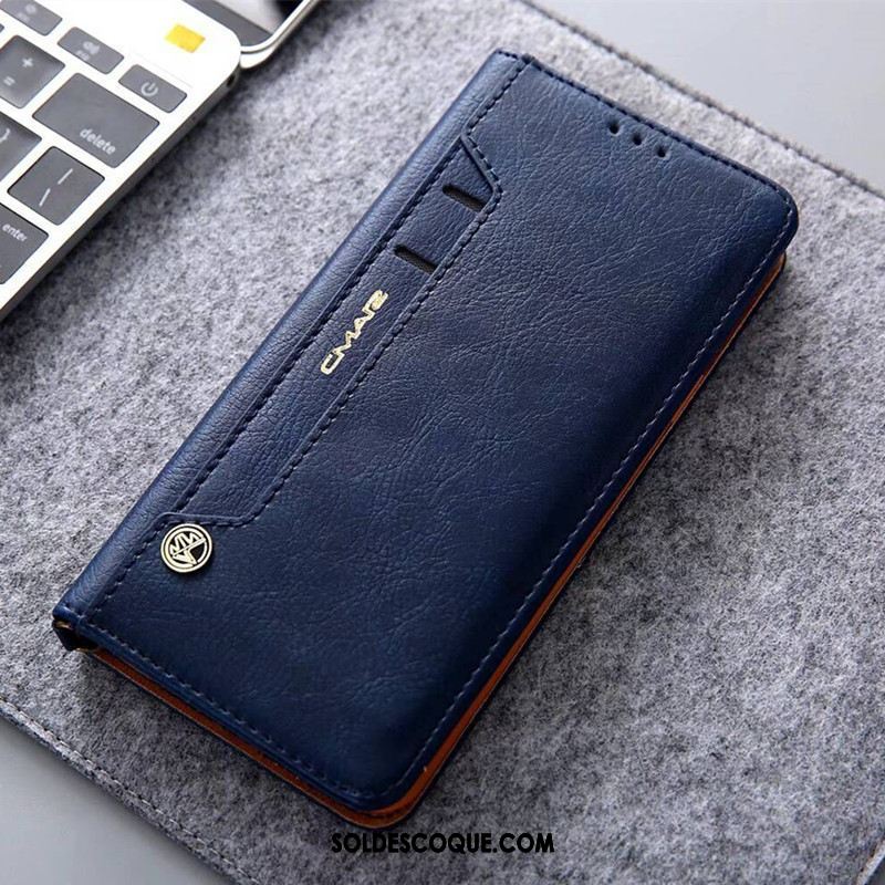 Coque Xiaomi Redmi 6a Incassable Bleu Étui En Cuir Carte Téléphone Portable Soldes
