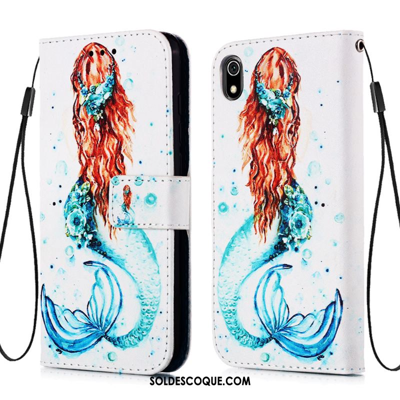 Coque Xiaomi Redmi 7a Incassable Fluide Doux Carte Étui En Cuir Bleu Pas Cher