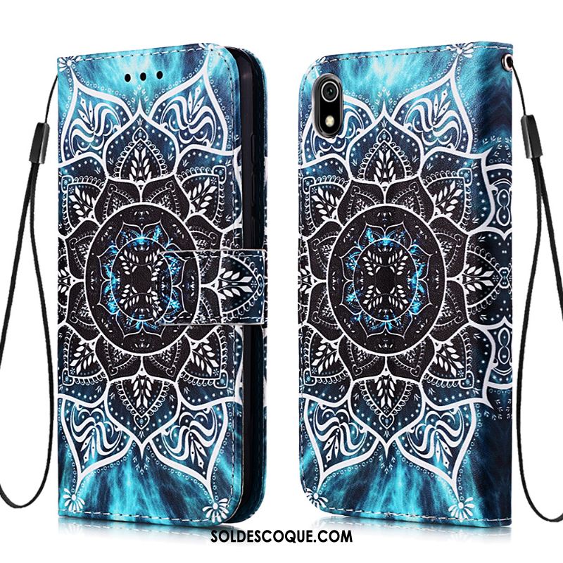 Coque Xiaomi Redmi 7a Incassable Fluide Doux Carte Étui En Cuir Bleu Pas Cher