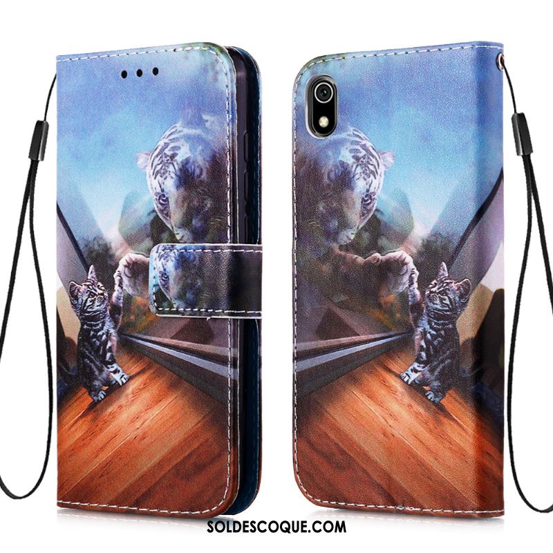 Coque Xiaomi Redmi 7a Incassable Fluide Doux Carte Étui En Cuir Bleu Pas Cher