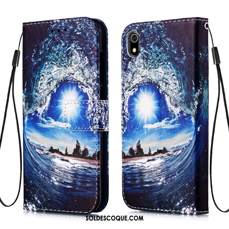 Coque Xiaomi Redmi 7a Incassable Fluide Doux Carte Étui En Cuir Bleu Pas Cher