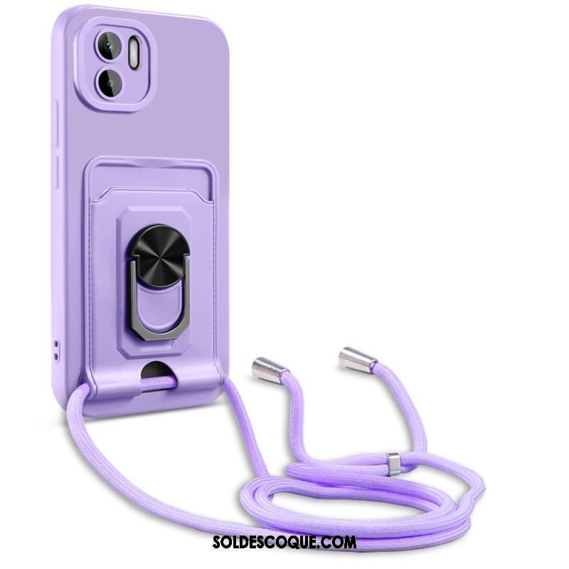 Coque Xiaomi Redmi A1 à Cordon avec Porte-Carte et Anneau-Support