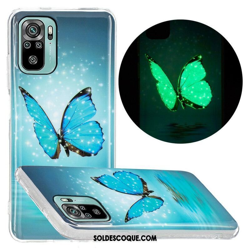 Coque Xiaomi Redmi Note 10/10S/Poco M5s Papillon Bleu Fluorescente