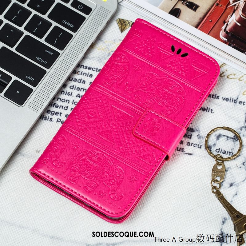 Coque Xiaomi Redmi Note 8 Pro Étui En Cuir Rouge Gaufrage Téléphone Portable Business Pas Cher