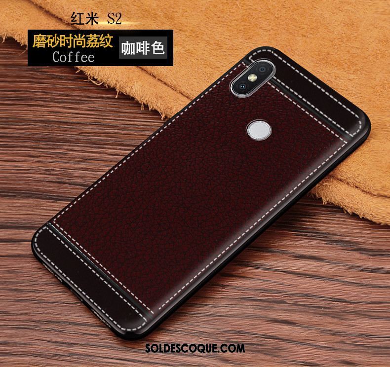 Coque Xiaomi Redmi S2 Litchi Rouge Tout Compris Fluide Doux Modèle Fleurie Pas Cher