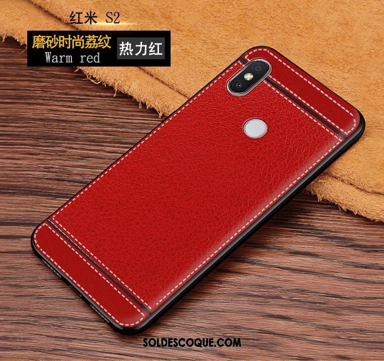 Coque Xiaomi Redmi S2 Litchi Rouge Tout Compris Fluide Doux Modèle Fleurie Pas Cher