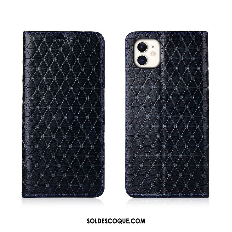 Coque iPhone 11 Cuir Véritable Plaid Créatif Incassable Protection Pas Cher