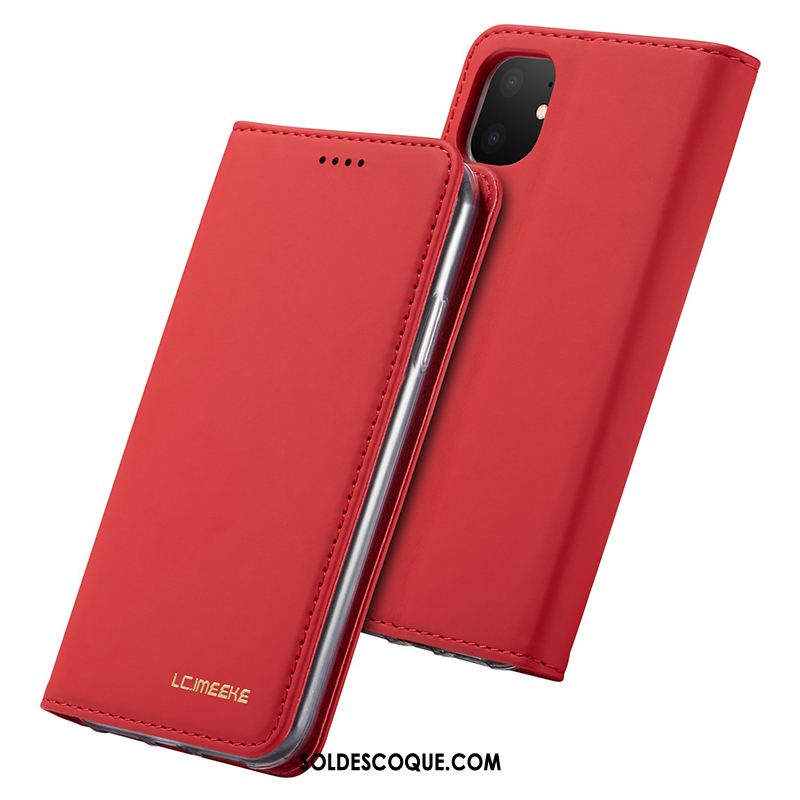 Coque iPhone 11 Cuir Étui Tout Compris Protection Rouge Pas Cher