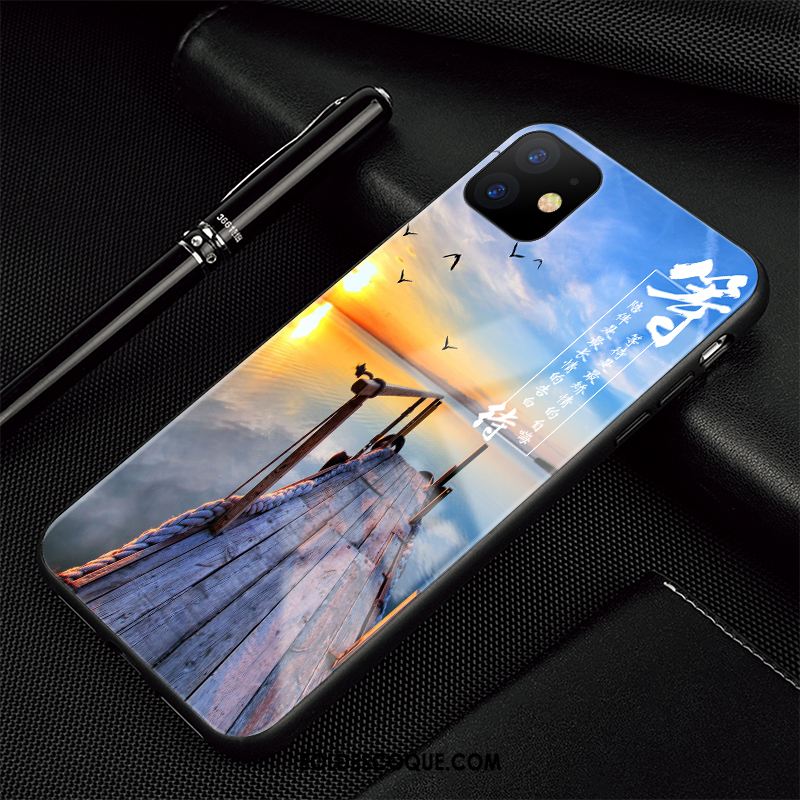 Coque iPhone 11 Marque De Tendance Simple Silicone Verre Luxe En Vente