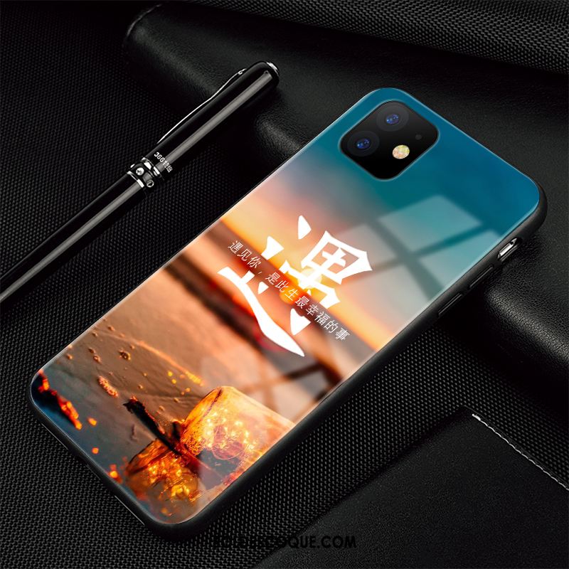 Coque iPhone 11 Marque De Tendance Simple Silicone Verre Luxe En Vente