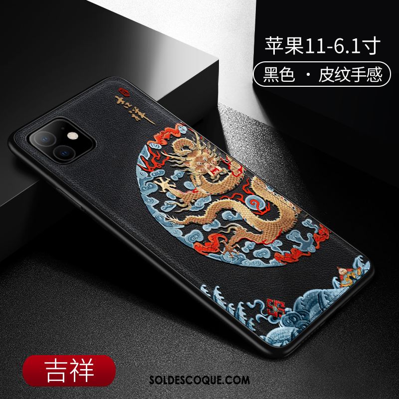 Coque iPhone 11 Nouveau Incassable Cuir Style Chinois Très Mince Pas Cher