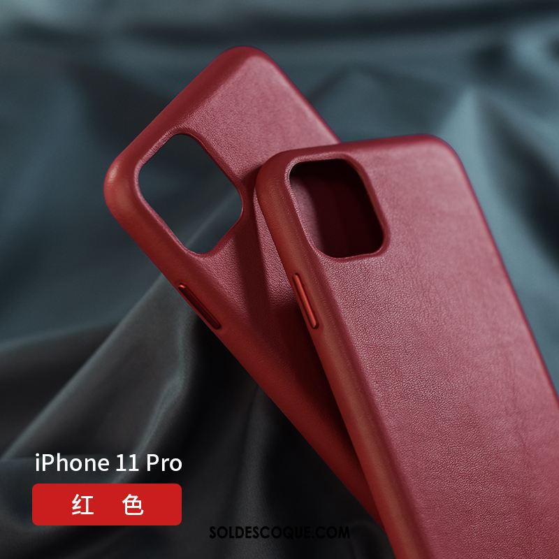 Coque iPhone 11 Pro Cuir Véritable Net Rouge Protection Luxe Nouveau Pas Cher