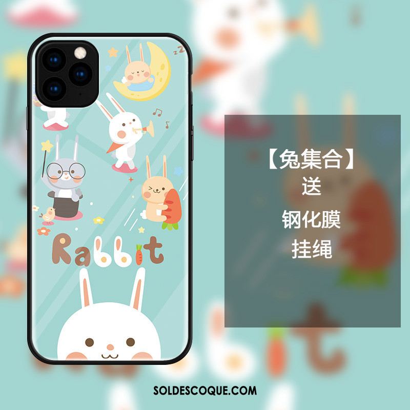 Coque iPhone 11 Pro Dessin Animé Net Rouge Vert Lapin Amoureux Housse Soldes