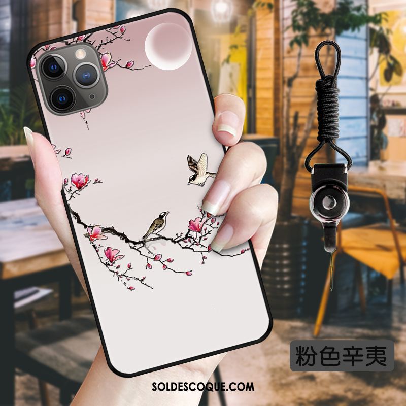 Coque iPhone 11 Pro Encre Délavé En Daim Protection Vintage Rose Pas Cher