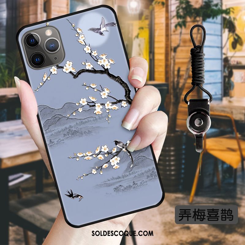 Coque iPhone 11 Pro Encre Délavé En Daim Protection Vintage Rose Pas Cher