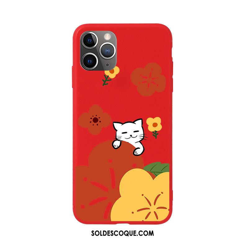 Coque iPhone 11 Pro Fluide Doux Chat Rouge Fleurs Chiens Housse Pas Cher